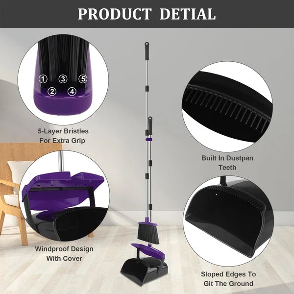 Broom and Dustpan Set, 51" Long Handle Broom with Dustpan Combo Set, Windproo...