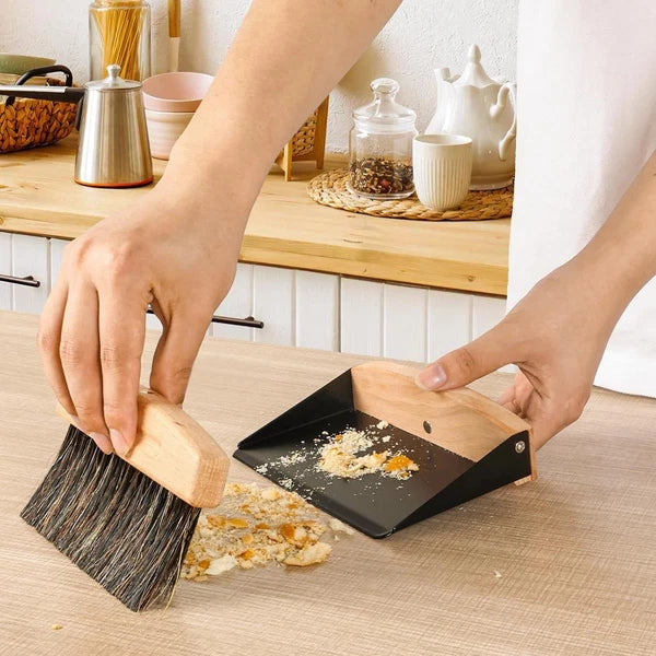Small Dust Pan and Brush Set, Mini Hand Broom and Dustpan Set, Wooden Crumb S...