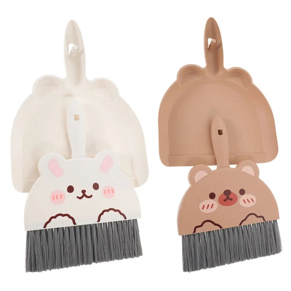 2 Set of Desktop Cleaning Broom Dustpan Table Brush Set Dining Cartoon Sweeper