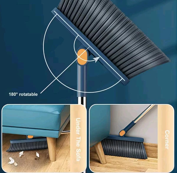 Broom and Dustpan Set with Built-In Bristle Comb for Easy Broom Cleaning – New