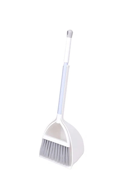 Mini Broom with Dustpan for Kids Little Housekeeping Helper Set White+Grey