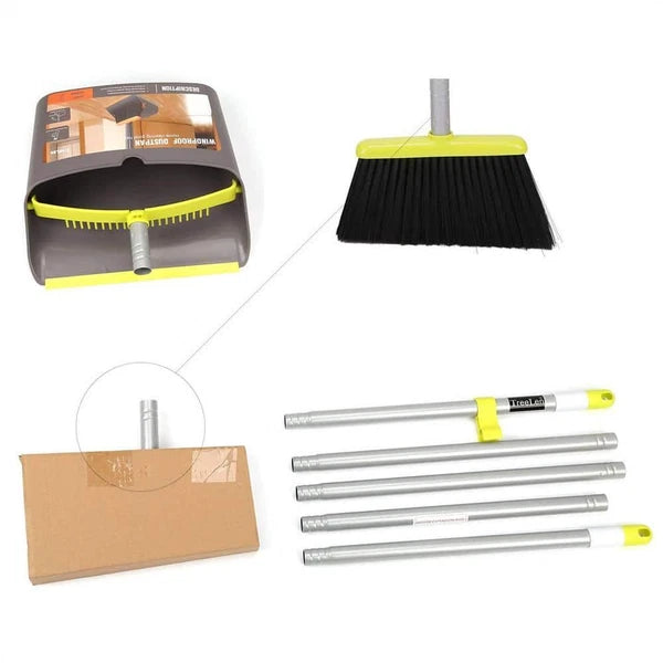Green Plastic Upright Broom and Dustpan Set