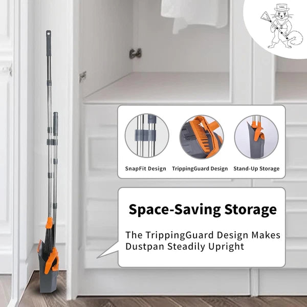 Broom and Dustpan Set, Large Brooms Dust Pans with 51'' Orange Grey