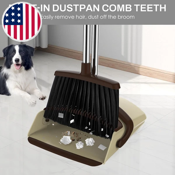 Broom and Dustpan Set for Home, 51-In Long Adjustable Handle Angle Broom and Dus