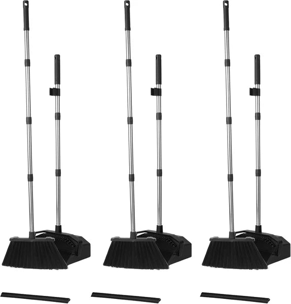 Space-Saving Broom & Dustpan Set - Long Handle, Heavy Duty Cleaning Tools