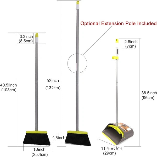 Broom and Dustpan Set,  Broom with Dust Pan with Long Handle Combo Set for Offic