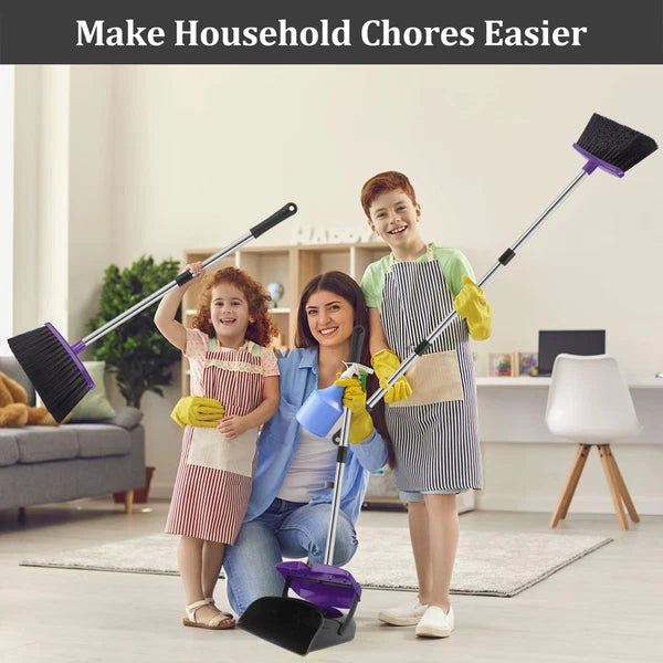 Broom and Dustpan Set, 51" Long Handle Broom with Dustpan Combo Set, Windproo...