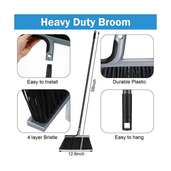 4 Set Broom and Dustpan Set 58 Inch Commercial Broom and Dustpan Combo Set He...