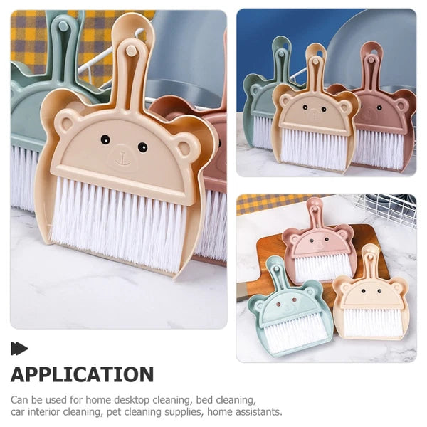 3 Sets Cartoon Broom Dustpan Table Top Mini Broom Portable Dustpan-