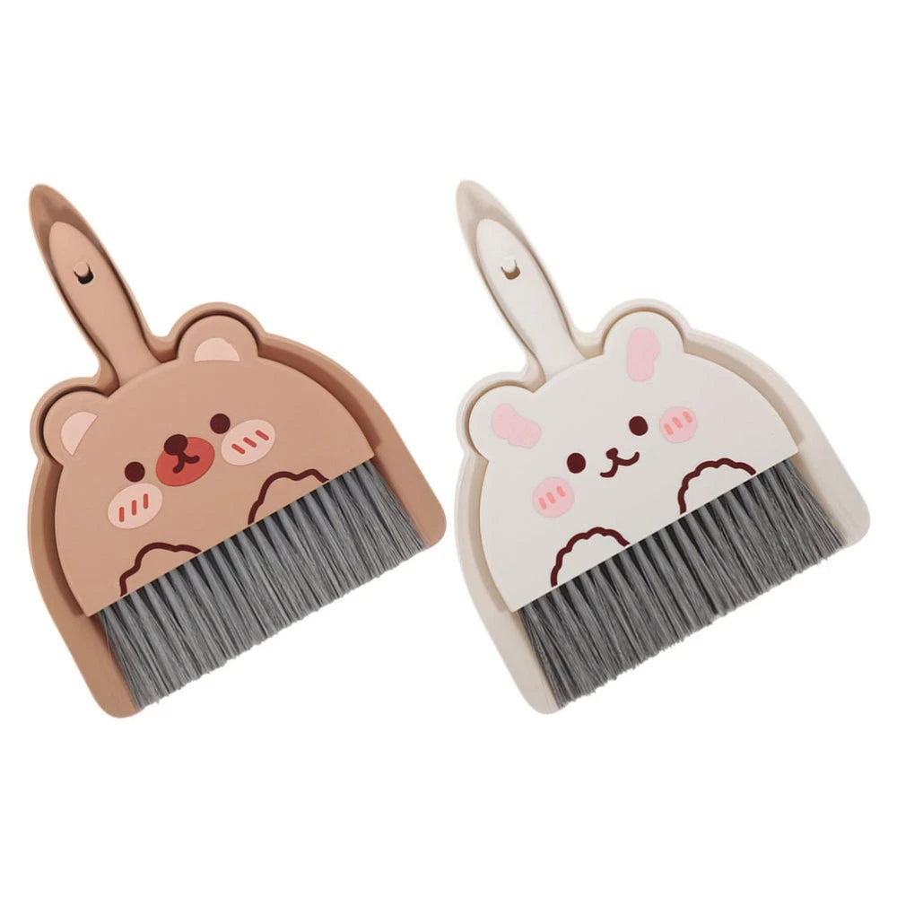 2 Set of Desktop Cleaning Broom Dustpan Table Brush Set Dining Cartoon Sweeper