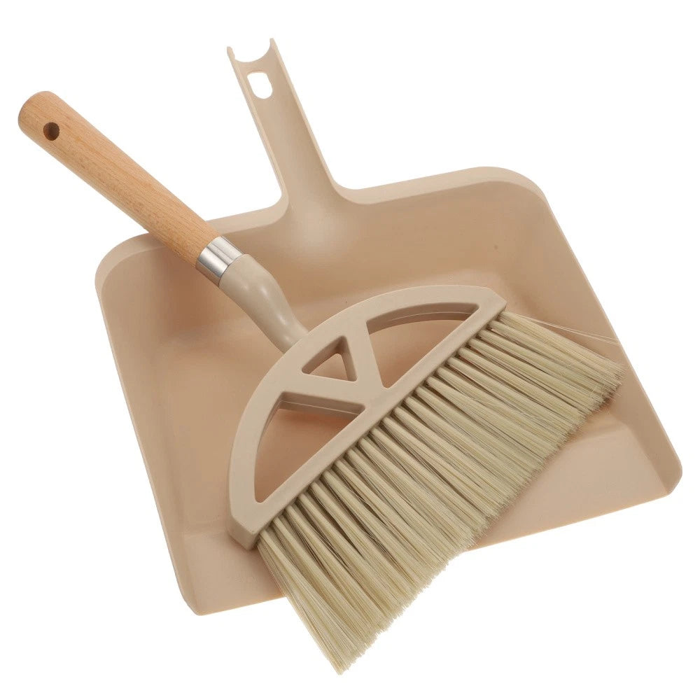 1 Set Mini Broom and Dustpan Desktop Sweeping Tools for Home Office (Khaki)