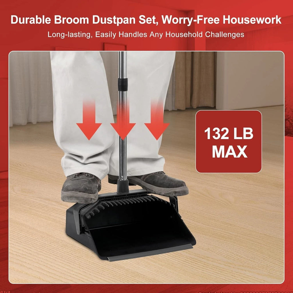 Space-Saving Broom & Dustpan Set - Long Handle, Heavy Duty Cleaning Tools