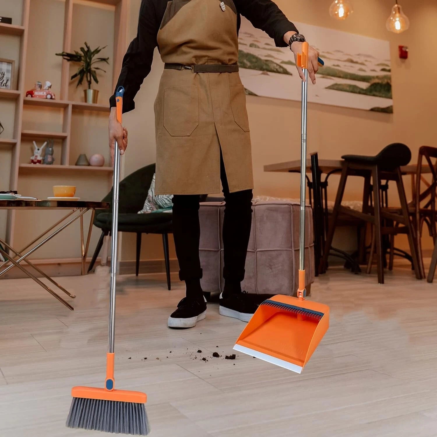 Roellgs Broom dustpan set with comb teeth windproof vertical long handle broom