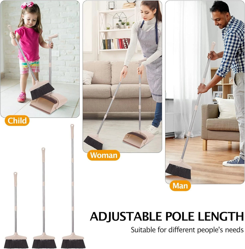 Broom and Dustpan Set Long Handle Upright Combo Home Kitchen Pet Hair Clean