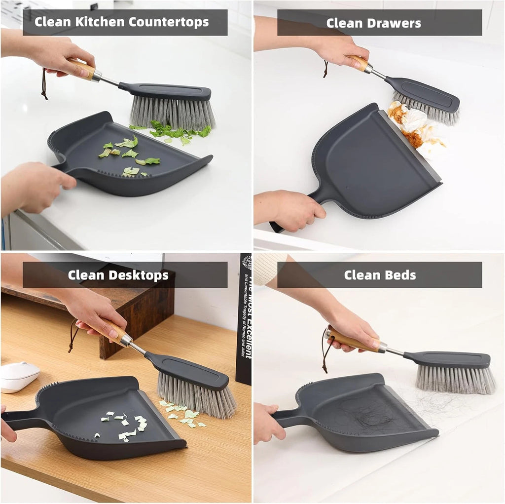 Dustpan and Brush Set, Stainless Steel Handle, Hand Mini Broom for Home Cleaning