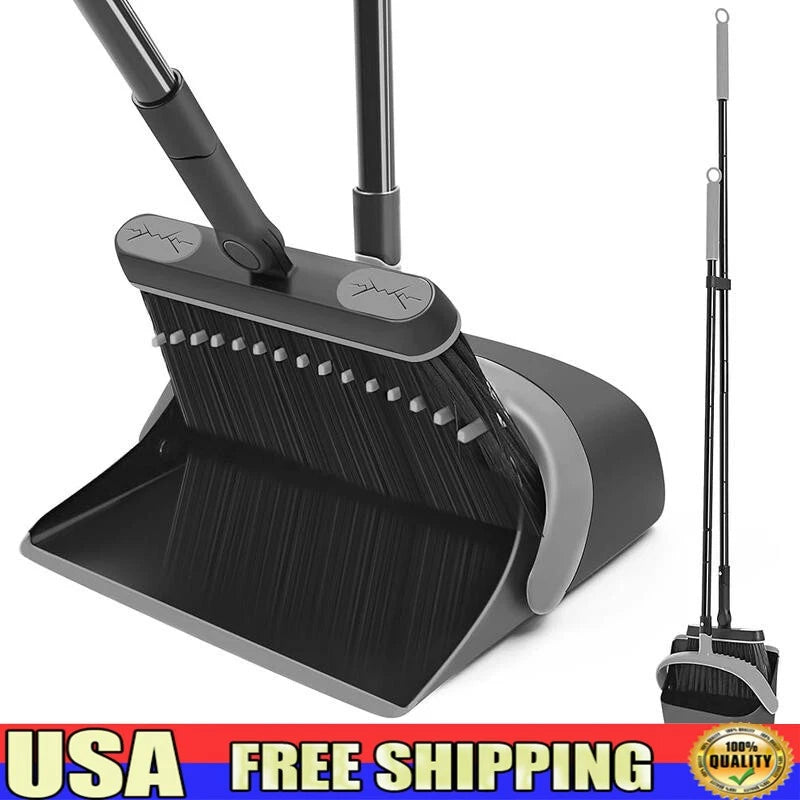 Multifunctional Broom Dustpan Set Swivel Head Extendable Handle Cleaning Fodable