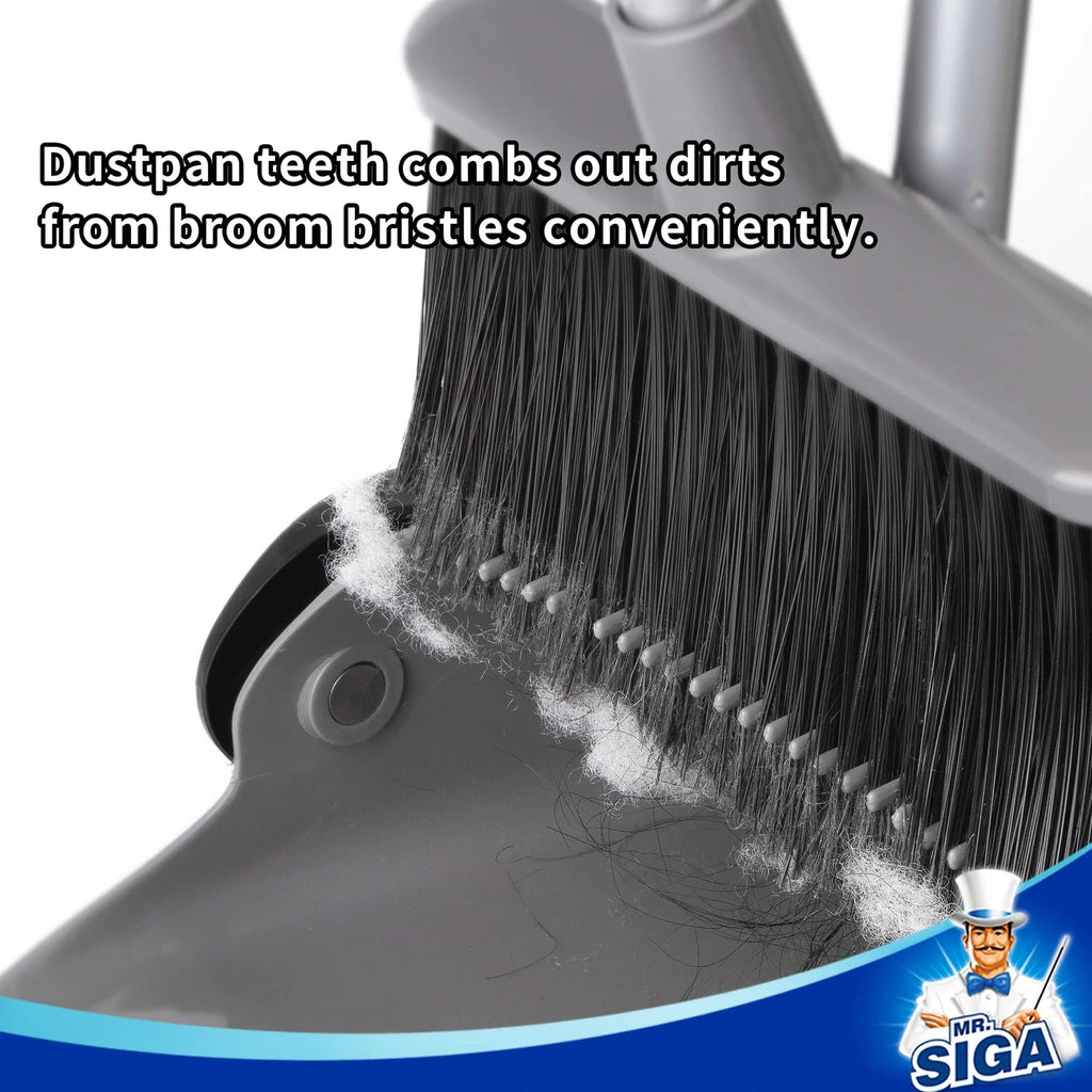 MR.SIGA Broom and Dustpan Set with Adjustable Long Handle Upright Combo for F...