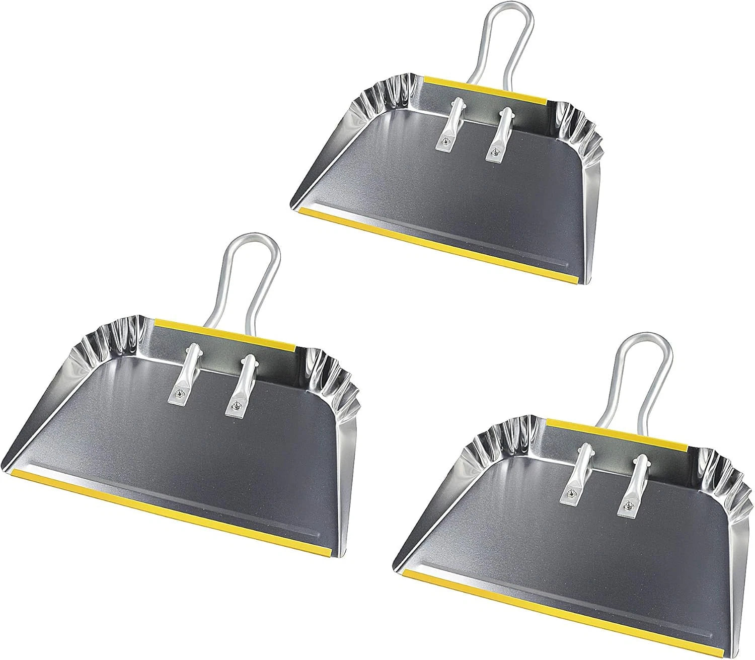 PHYEX 3-Pack 17" Heavy Duty Metal Dust Pans, Wide Dustpans for Household, Easy t