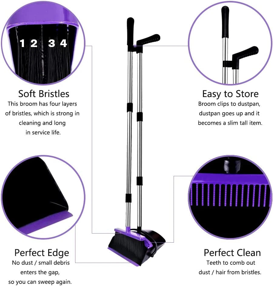 Broom and Dustpan Set Upright 50-In Broom Set Long Handle Self Cleaning Floor