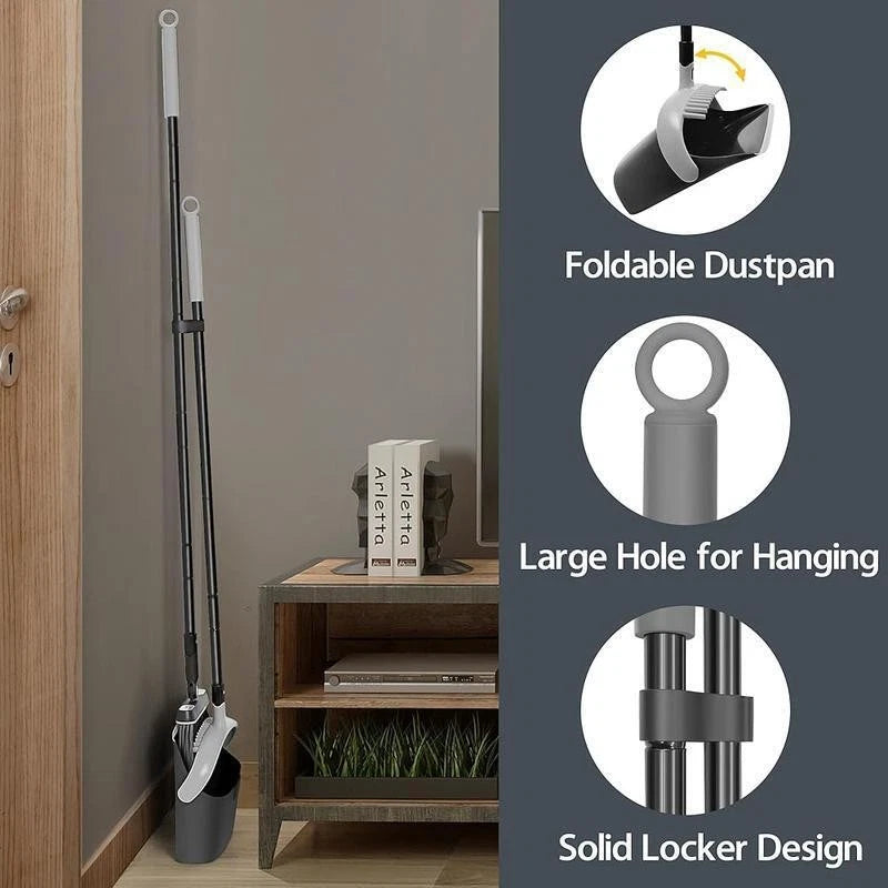 Multifunctional Broom Dustpan Set Swivel Head Extendable Handle Cleaning Fodable