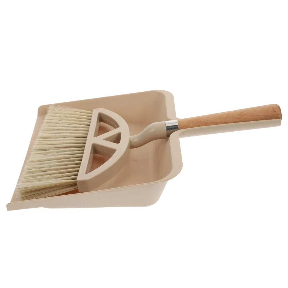 1 Set Mini Broom and Dustpan Desktop Sweeping Tools for Home Office (Khaki)