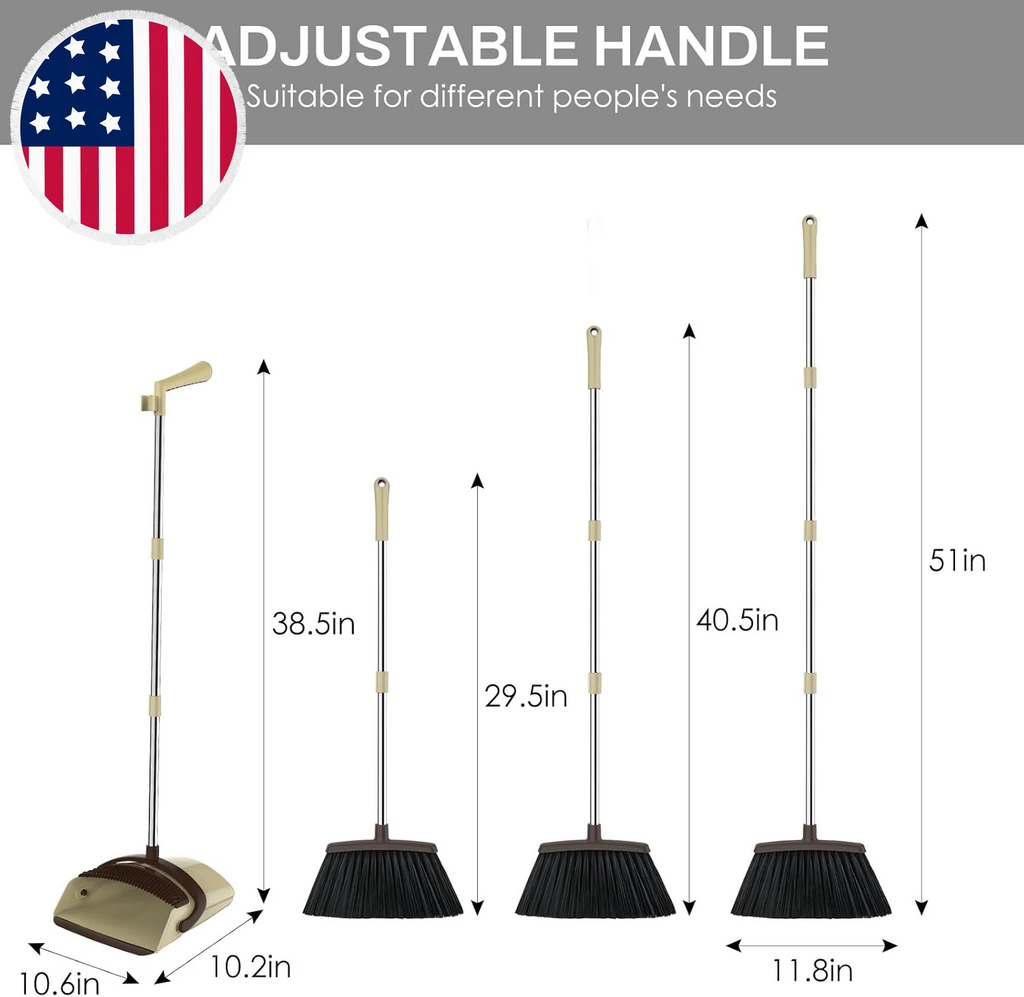 Broom and Dustpan Set for Home, 51-In Long Adjustable Handle Angle Broom and Dus