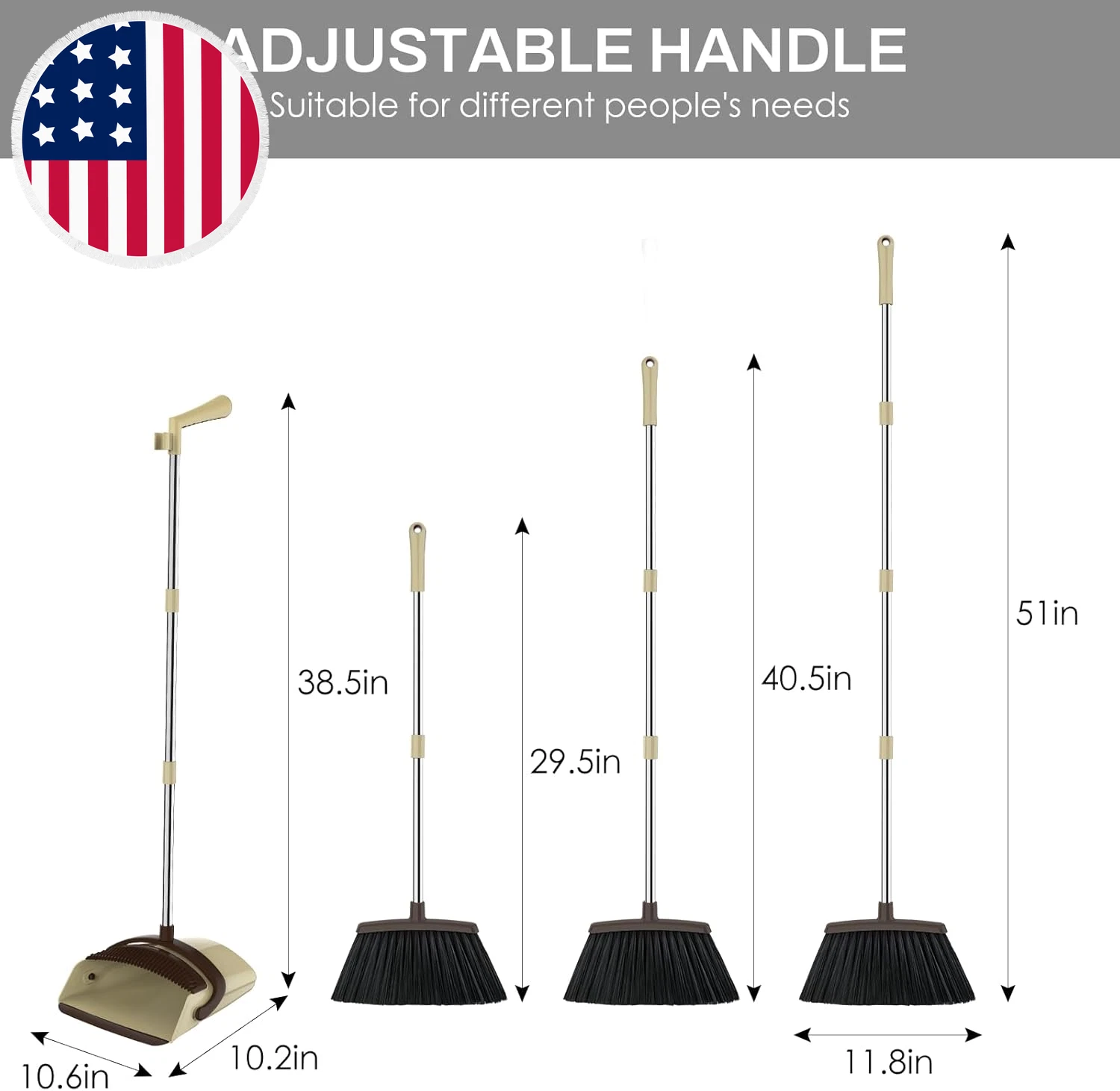 Broom and Dustpan Set for Home, 51-In Long Adjustable Handle Angle Broom and Dus