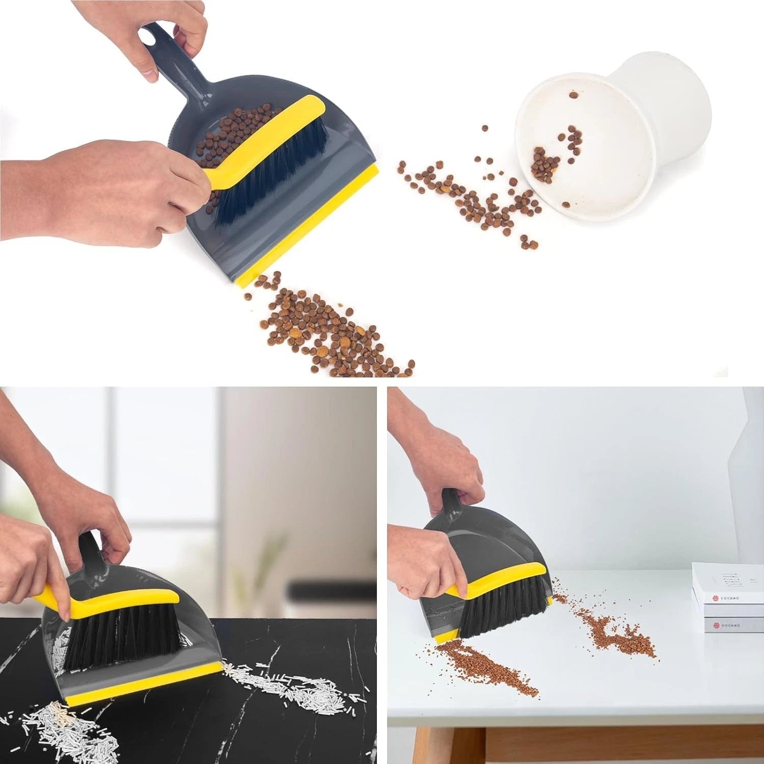 Dustpan and Broom Set Small,Mini Handheld Dust pan with Cleaning Brush Combo