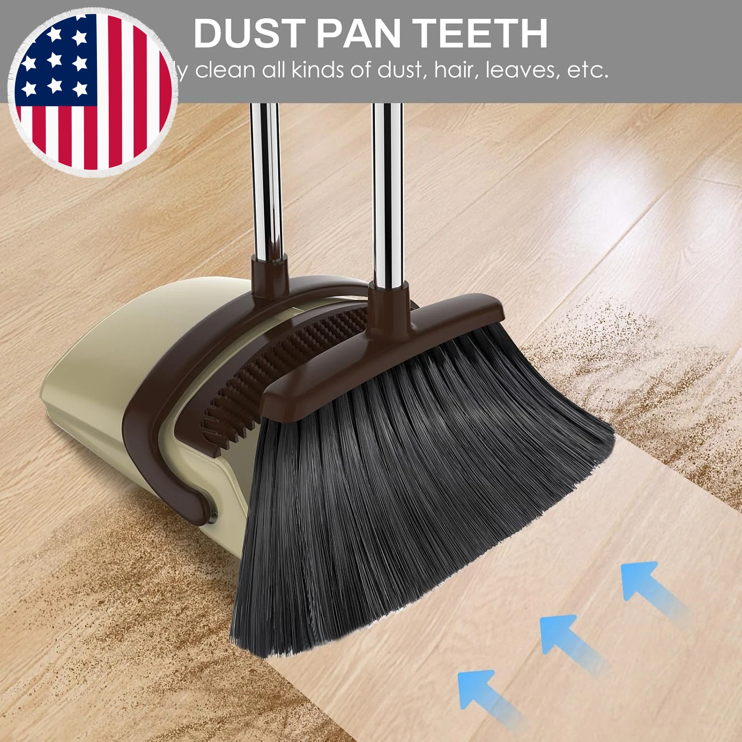 Broom and Dustpan Set for Home, 51-In Long Adjustable Handle Angle Broom and Dus