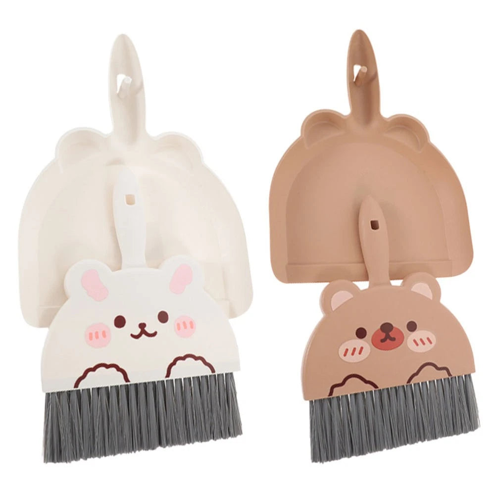 2 Set of Desktop Cleaning Broom Dustpan Table Brush Set Dining Cartoon Sweeper