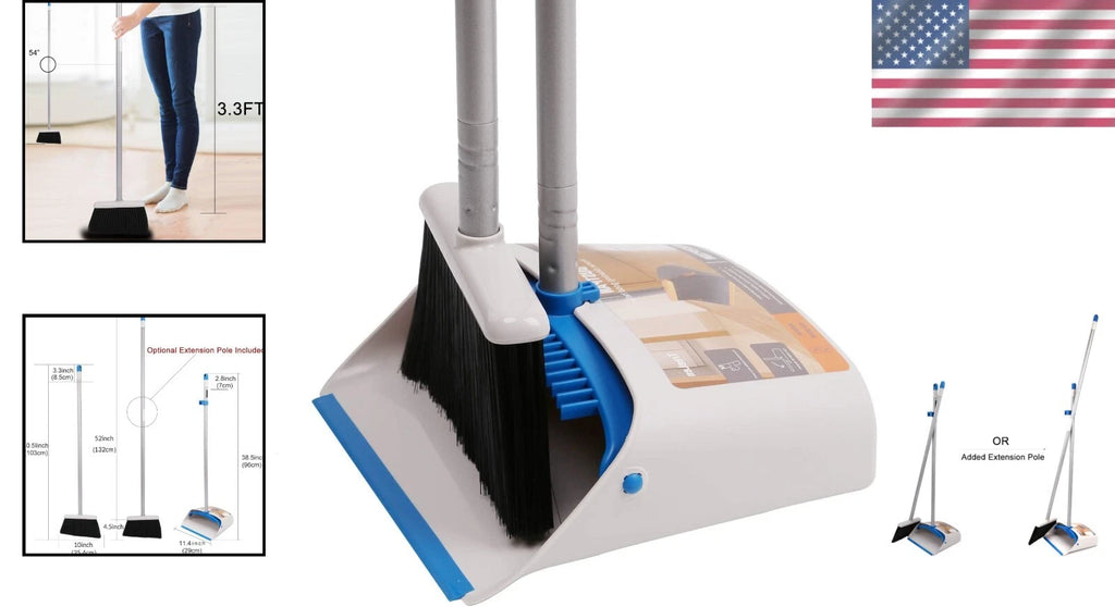 Durable Long Handle Broom with Dustpan Combo - Ideal for Indoor & Outdoor Use
