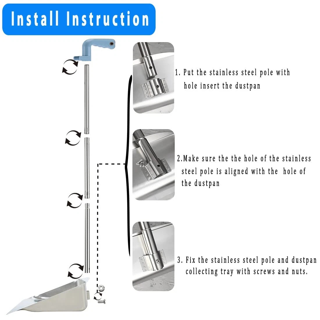 52" Long Handle Broom & 38" Heavy Duty Metal Dustpan Set for Home Kitchen