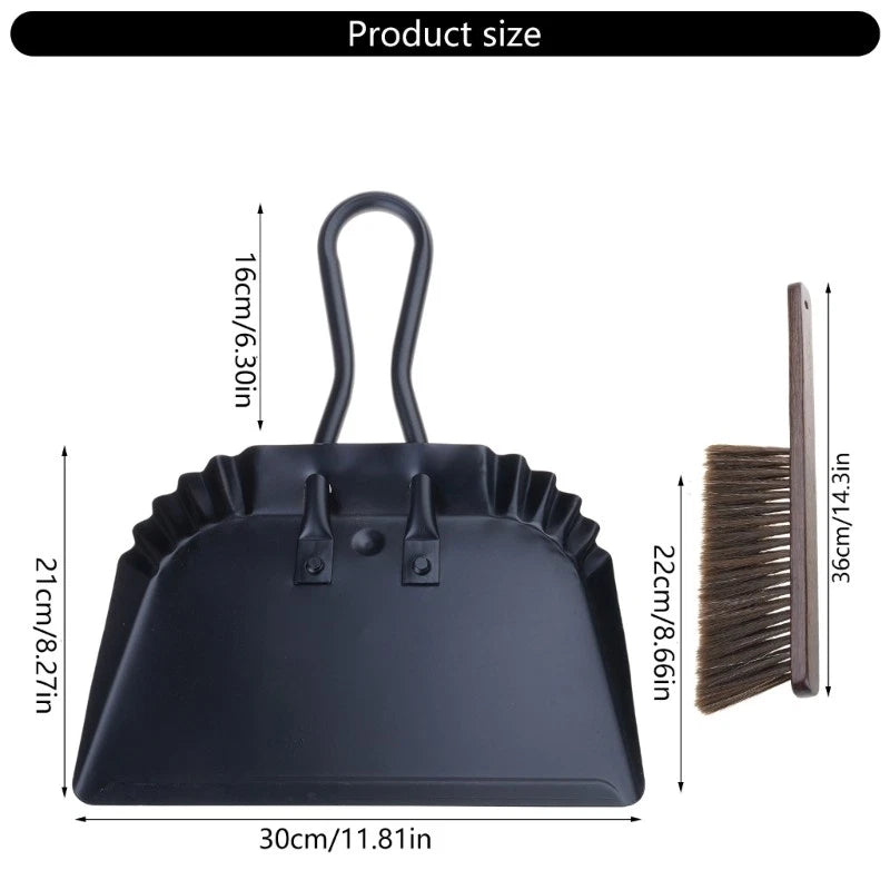 Handheld Large Metal Dustpan and Broom Brush Cleaning Set for Comfortable Grip