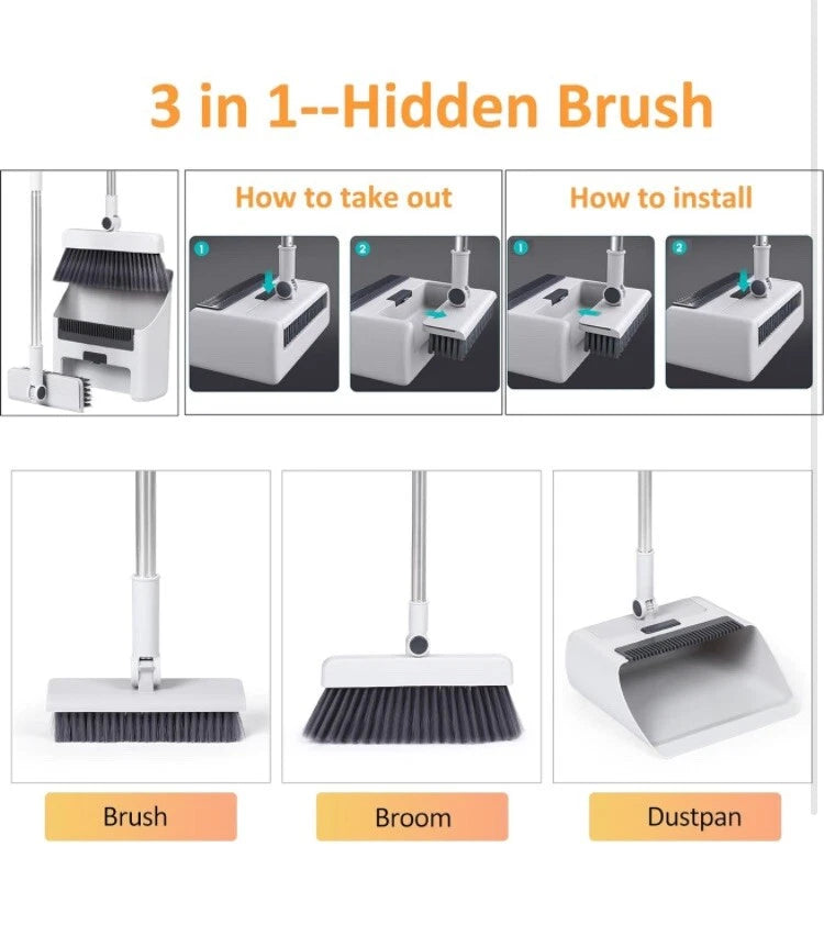 3pcs/set Long-Handled Stainless Steel Household Broom Dustpan Floor Brush Set