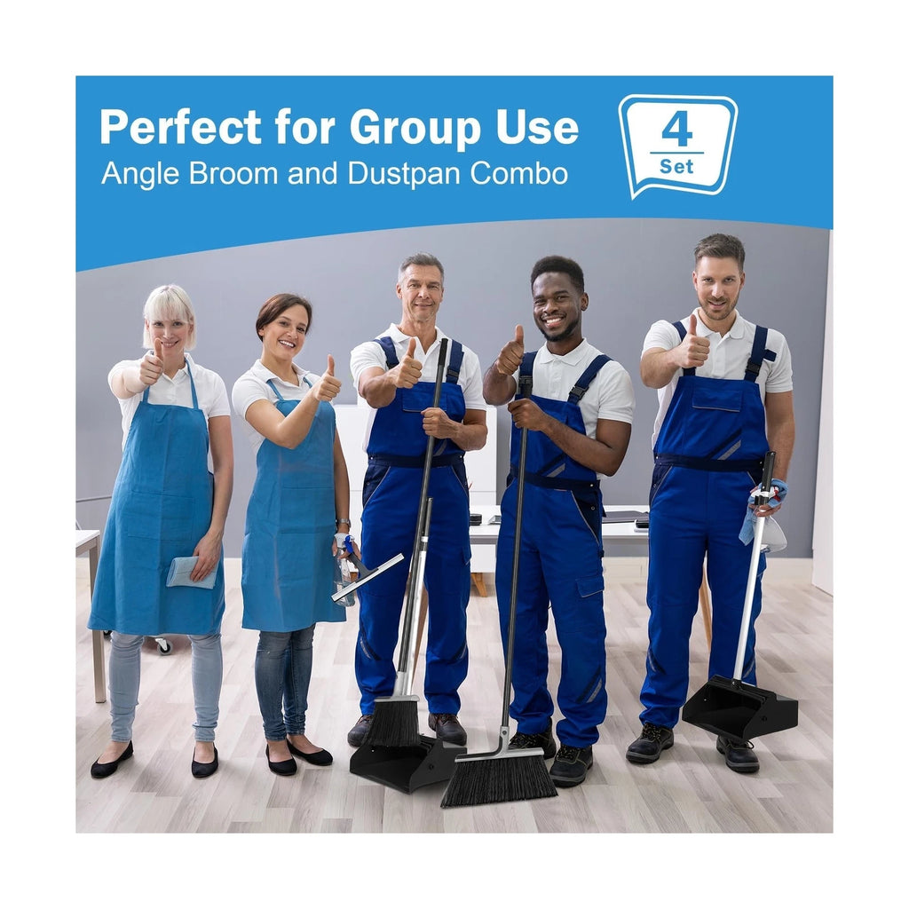 4 Set Broom and Dustpan Set 58 Inch Commercial Broom and Dustpan Combo Set He...