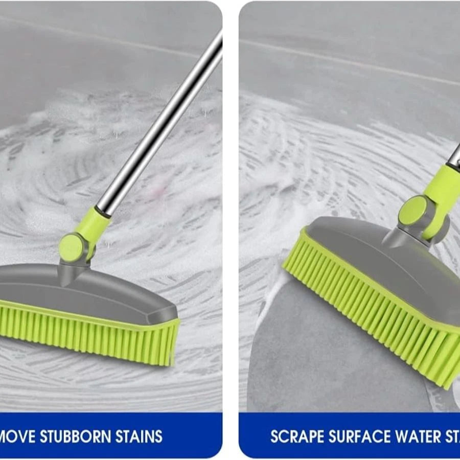 Adjustable Rubber Push Broom & Dustpan Set, Self Cleaning for Home, Office