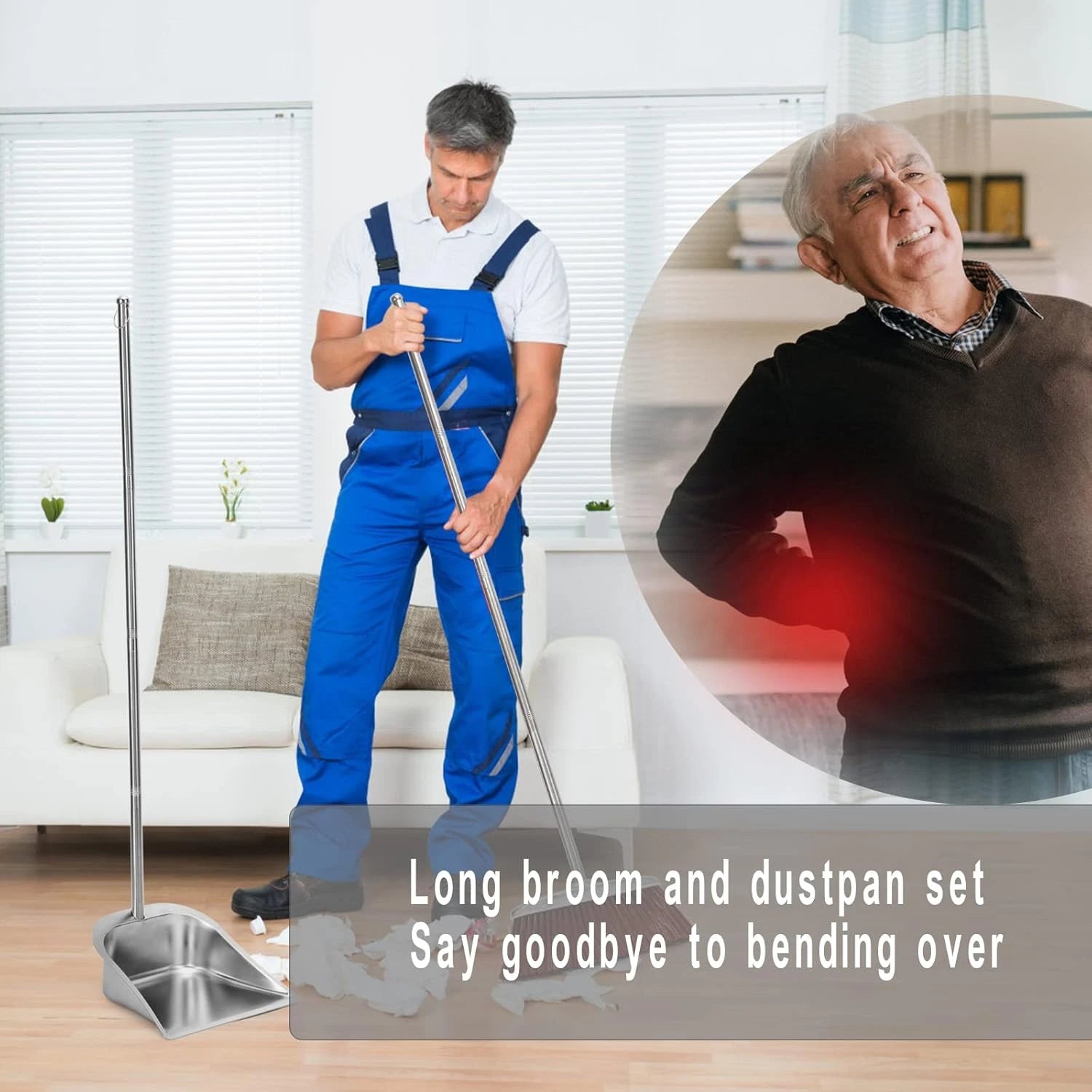 Broom and Dustpan Set for Home, 56" Kitchen Broom with Dustpan Combo Set, Heavy