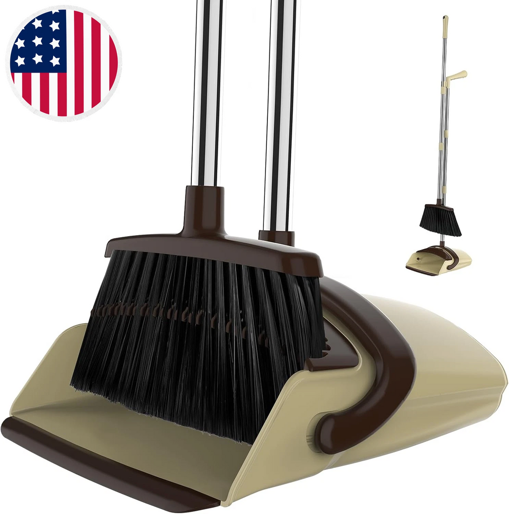Broom and Dustpan Set for Home, 51-In Long Adjustable Handle Angle Broom and Dus