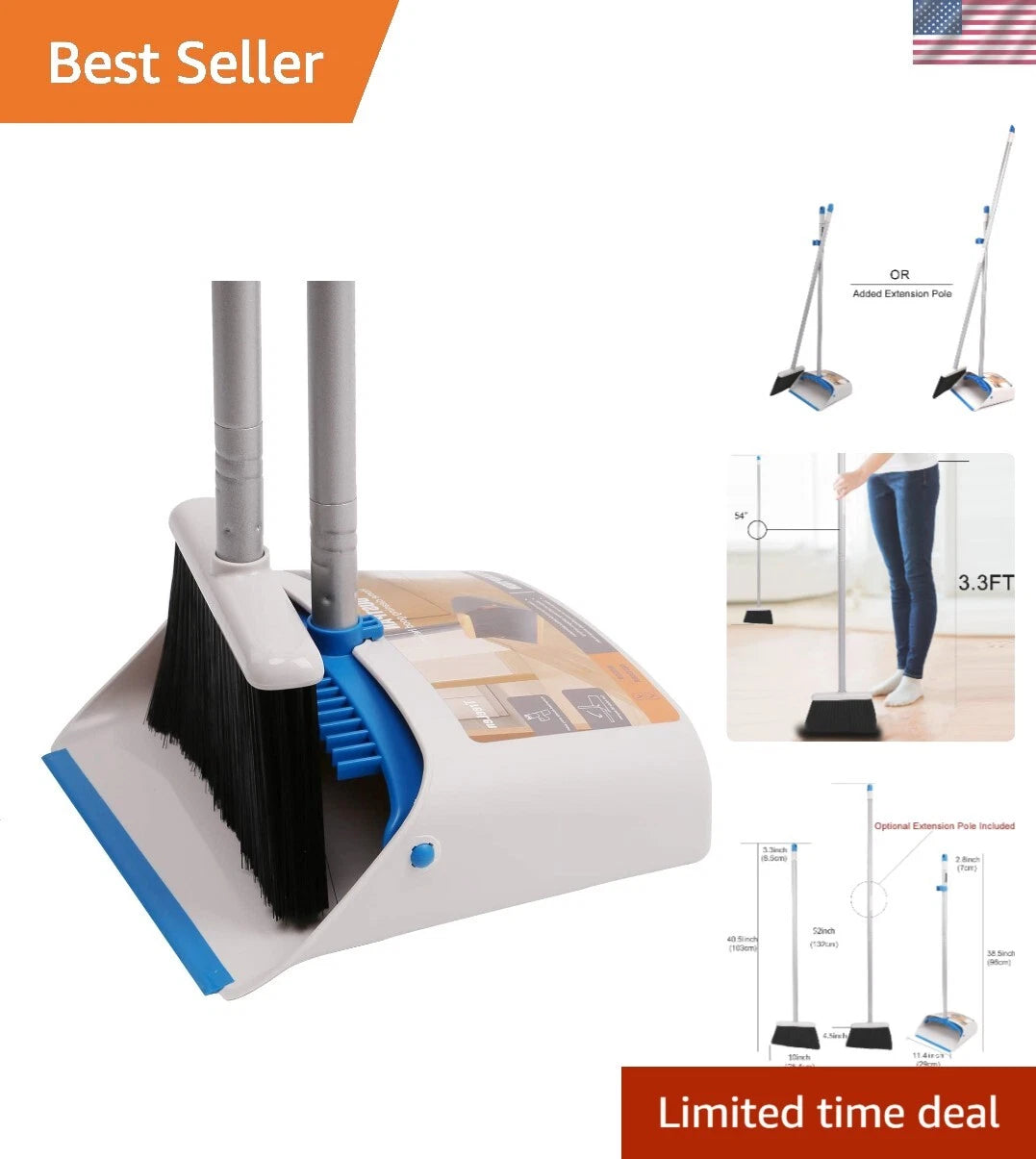 Durable Long Handle Broom with Dustpan Combo - Ideal for Indoor & Outdoor Use