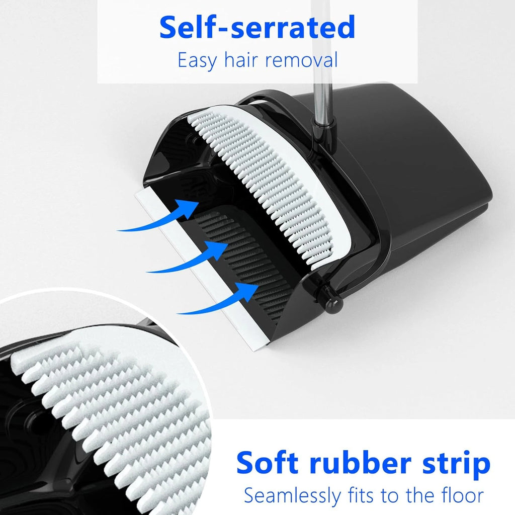 Long Handle Broom & Dustpan Set - 54” for Home & Office Cleaning (Black/Grey)