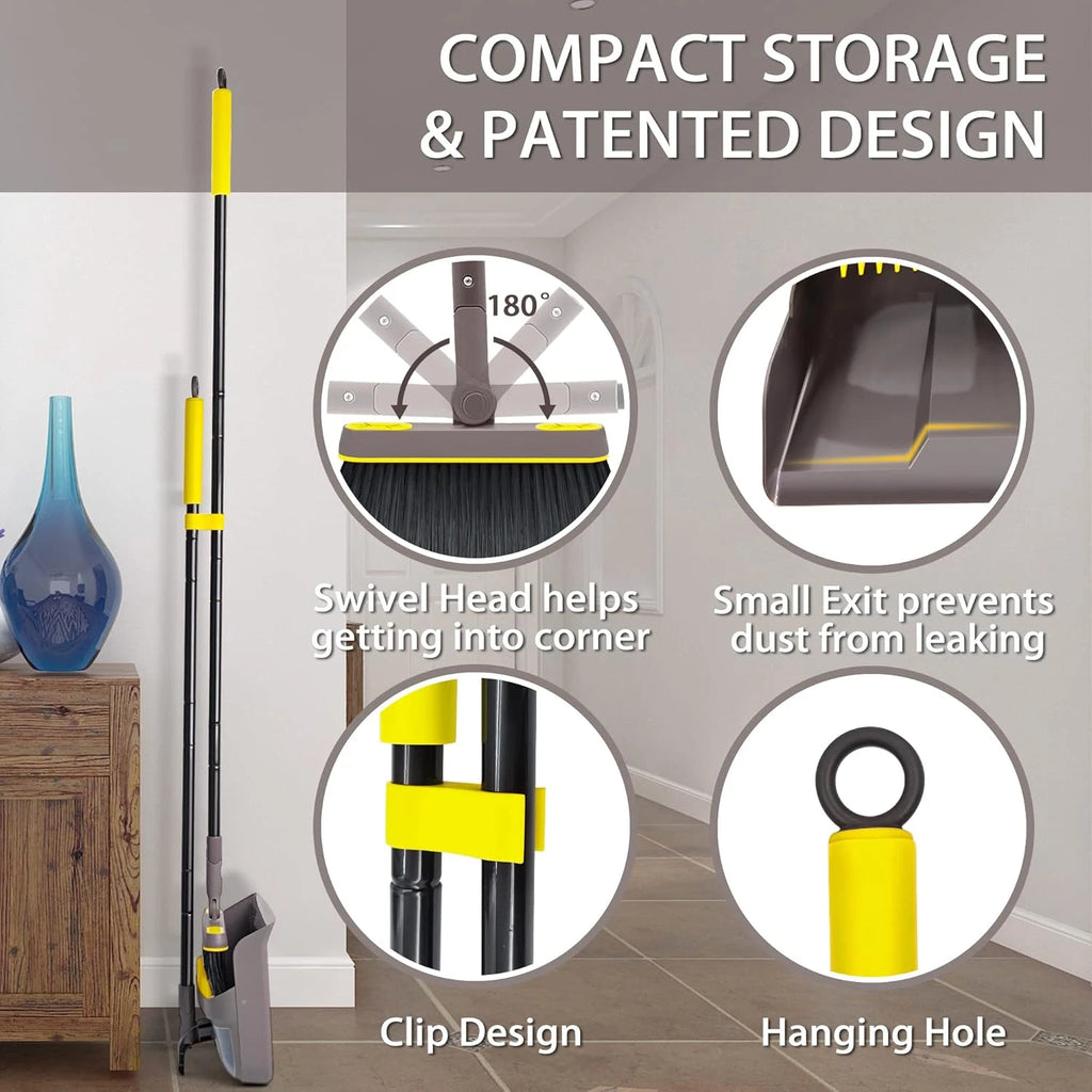 Broom and Dustpan Set for Home with 54 Inches Long Handle, Upright Stand Up Dust