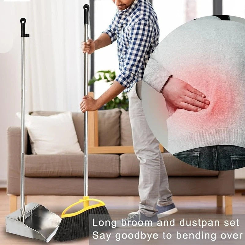 Broom & Dustpan Set Adjustable Handle Soft Bristles Indoor Floor Cleaning Tool