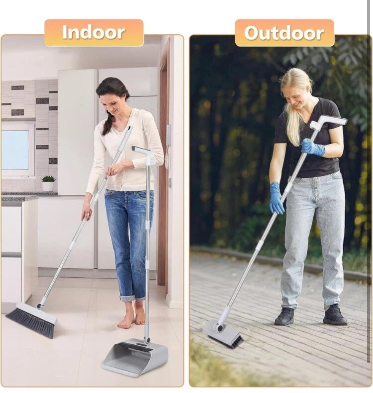 3pcs/set Long-Handled Stainless Steel Household Broom Dustpan Floor Brush Set