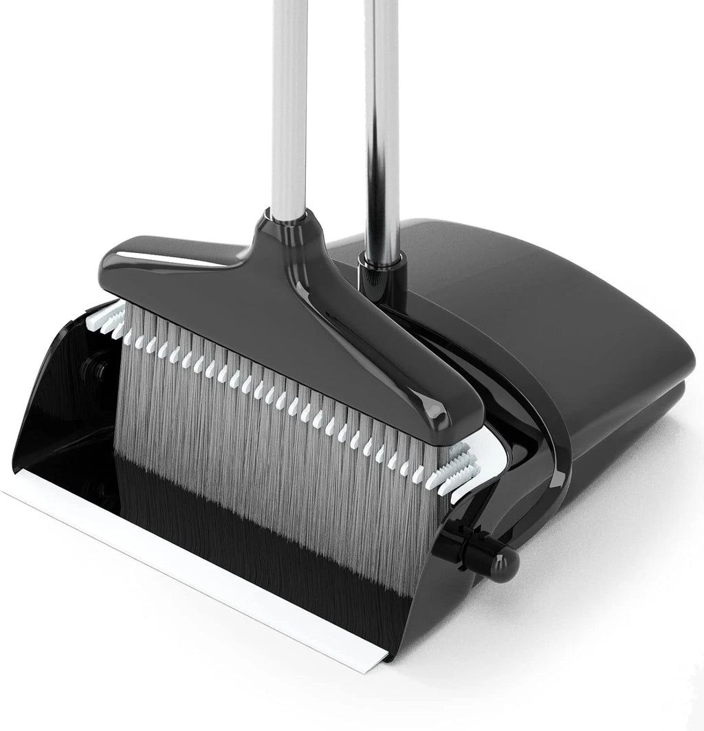 Long Handle Broom & Dustpan Set - 54” for Home & Office Cleaning (Black/Grey)