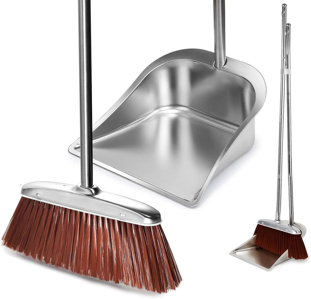 Broom and Dustpan Set for Home, 56" Kitchen Broom with Dustpan Combo Set, Heavy