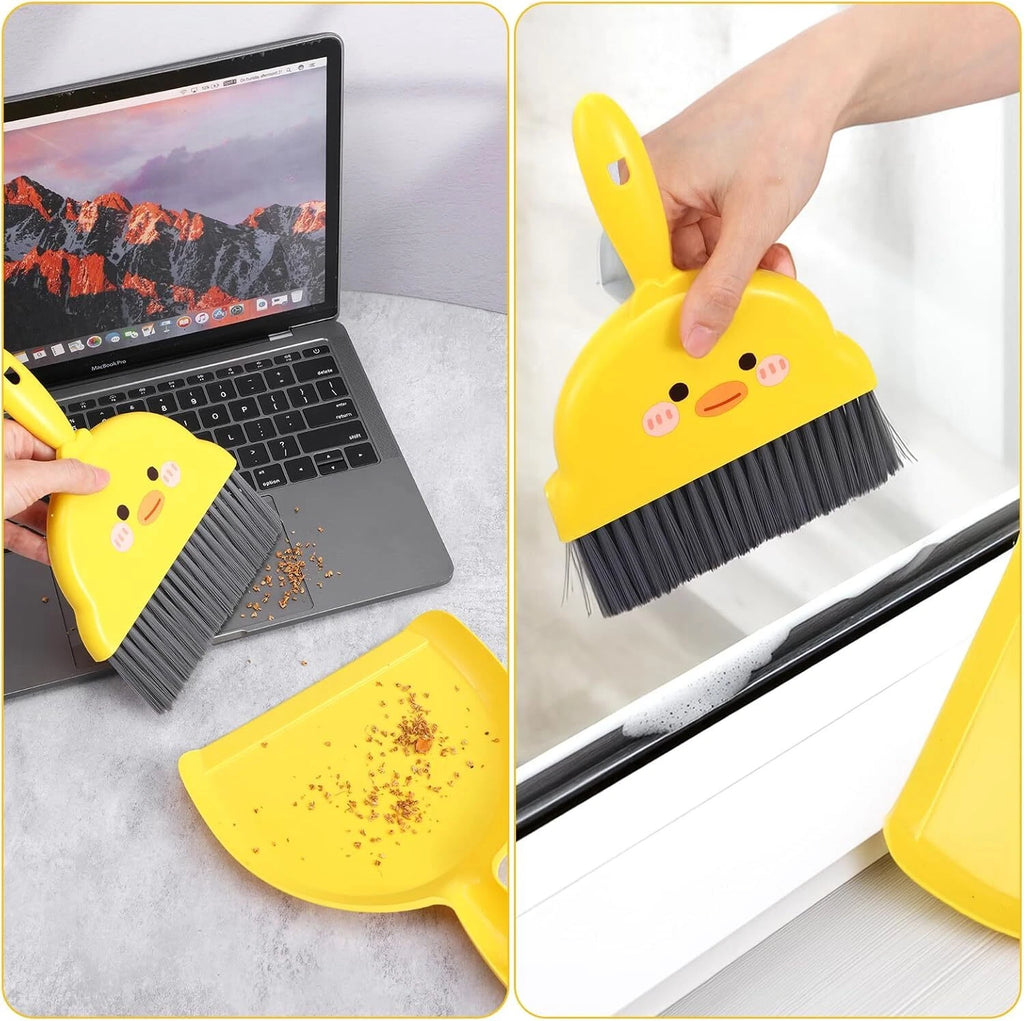 Mini Dustpan and Brush Set Durable Small Broom Yellow