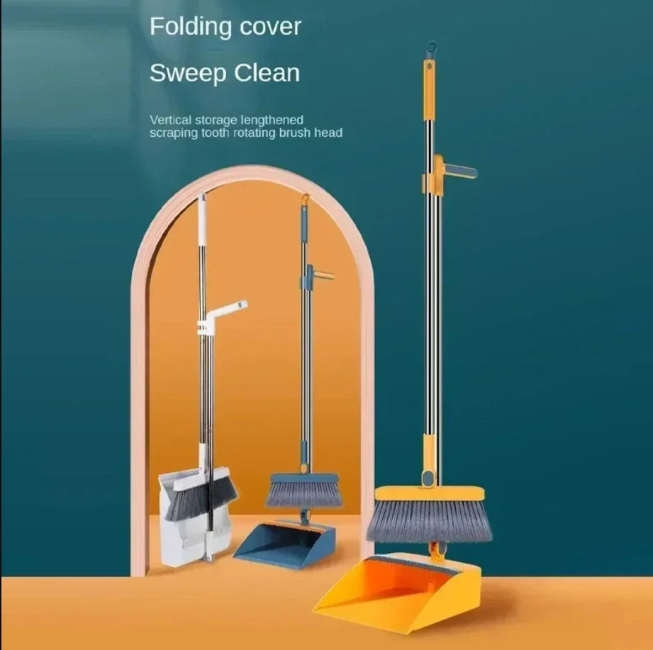 Broom Set with Dust Tray Foldable Easy to Store Dustpan Comb Design For Office