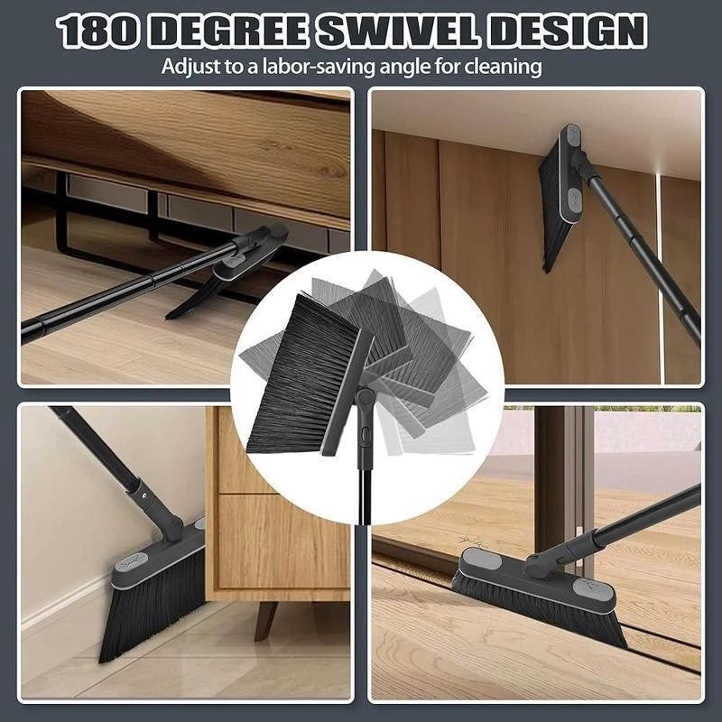 Multifunctional Broom Dustpan Set Swivel Head Extendable Handle Cleaning Fodable