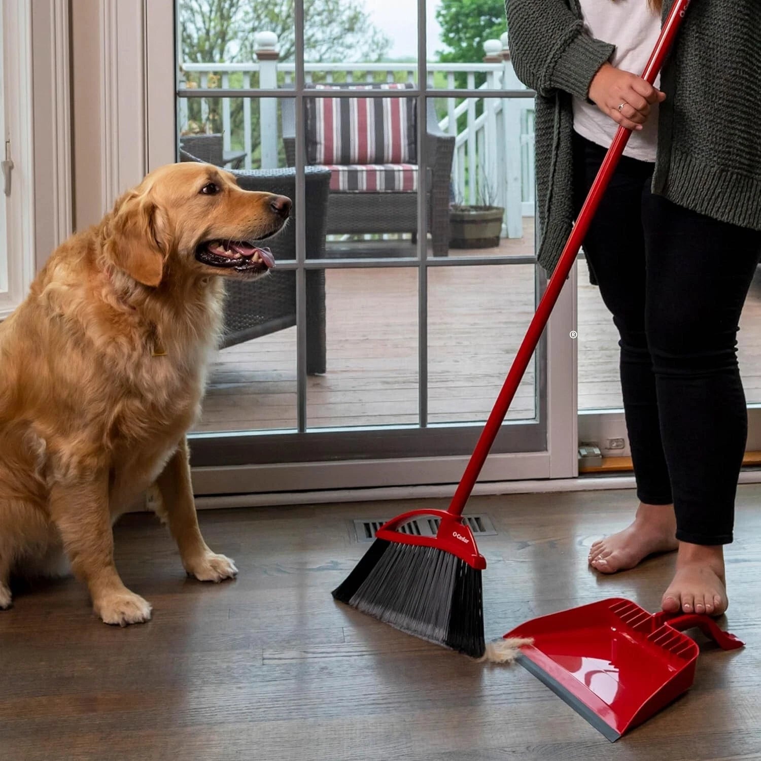 O-Cedar Pet Pro Broom with Step-On Dustpan | Remove 99% with One Sweep | Dustpan
