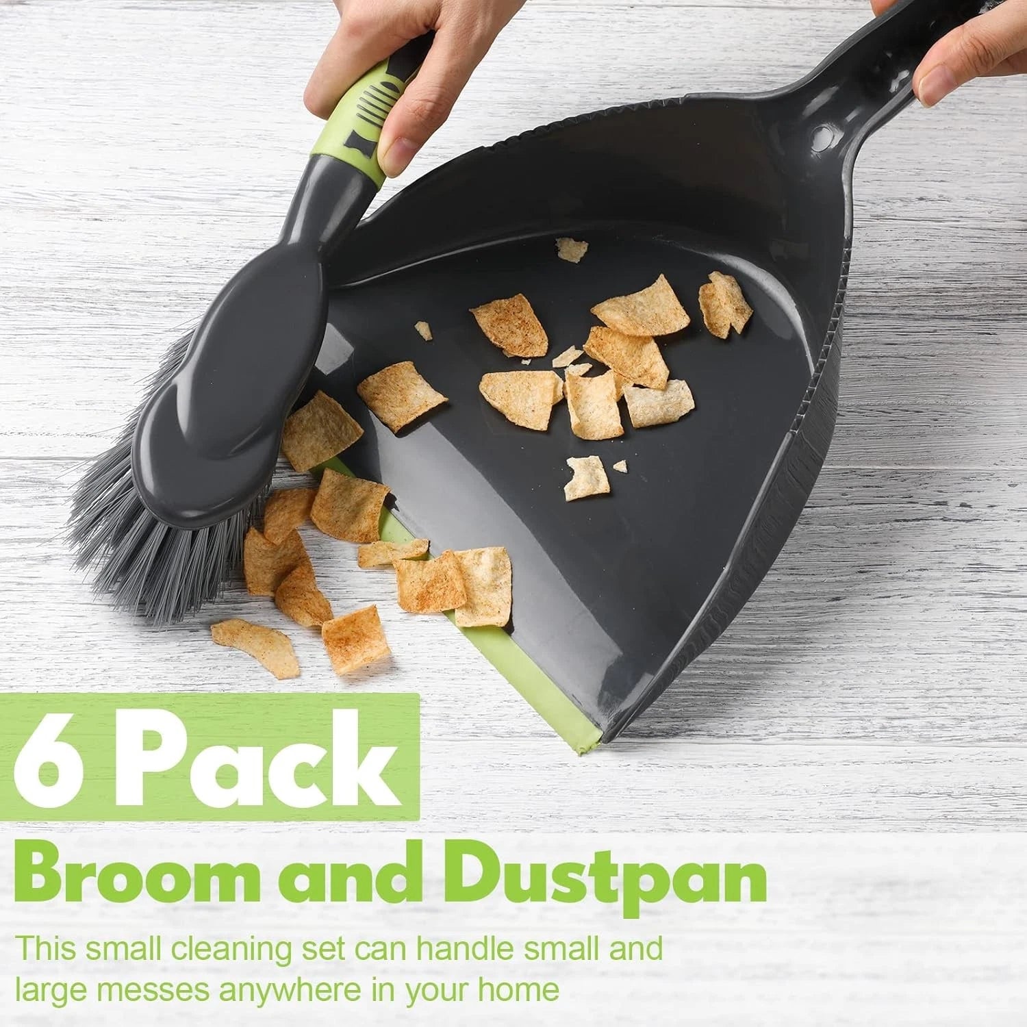 Set of 6 brooms and dustpans, small dustpan with broom,